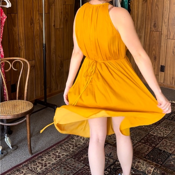 Silky Marigold Golden Yellow Flowy Dress with Tie Details - Picture 2 of 5